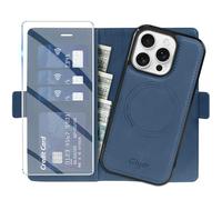 Giyer Étui de protection pour iPhone 13 Pro Max, avec film de protection, 2 en 1, amovible, en cuir synthétique, fonction support, compartiment pour cartes, magnétique, bleu