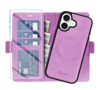 Giyer Étui de protection pour iPhone 17, avec film de protection, 2 en 1, amovible, en cuir synthétique, fonction support, compartiment pour cartes, magnétique, violet