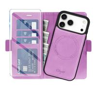 Giyer Étui de protection pour iPhone 17 Pro, avec film de protection, 2 en 1, amovible, en cuir synthétique, fonction support, compartiment pour cartes, magnétique, violet
