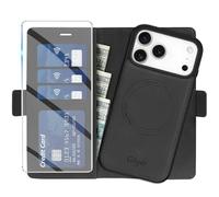 Giyer Étui de protection pour iPhone 17 Pro Max, avec film de protection, 2 en 1, amovible, en cuir synthétique, fonction support, compartiment pour cartes, magnétique, noir