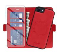 Giyer Étui de protection pour iPhone 7/8/SE 2020, avec film de protection, 2 en 1, amovible, en cuir synthétique, fonction support, compartiment pour cartes, magnétique, pour iPhone 7/8/SE 2020, rouge