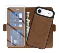 Giyer Étui de protection pour iPhone Air - Avec film de protection d'écran - 2 en 1 - En cuir synthétique - Amovible - Fonction support - Compartiment pour cartes - Magnétique - Marron