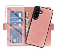 Giyer Étui de protection pour Samsung Galaxy A37 5G, avec film de protection, amovible, 2 en 1, en cuir synthétique, portefeuille, fonction support, compartiment pour cartes, magnétique, à rabat (rose