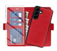 Giyer Étui de protection pour Samsung Galaxy A57 5G - Avec film de protection - 2 en 1 - En cuir synthétique - Amovible - Fonction support - Avec compartiment pour cartes - Magnétique - Rouge