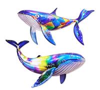 Giyiprpi Lot de 2 décorations murales en métal en forme de baleines aux couleurs vives en forme de poisson nautique à suspendre sur le thème de l'océan pour terrasse, jardin, cour, piscine, clôture