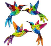 Giyiprpi Lot de 4 décorations murales en métal 3D colorées en forme de colibri pour extérieur, terrasse, clôture, jardin, salon, balcon (B)