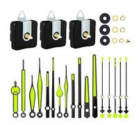 Giyofom Lot de 3 pièces de mécanisme d'horloge à quartz avec 6 types d'aiguilles d'horloge lumineuses noires + vert fluo Kit de mouvement d'horloge Accessoires pour réparation d'horloge, comme sur