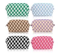 Giyofom Trousse de maquillage à carreaux 6 pièces - Trousse de maquillage en vrac - Personnalisable - Trousse de toilette de voyage - Organisateur de pinceaux de maquillage mignons