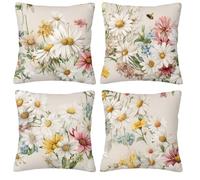 Giyuco Campagne Fleurs Housse de Coussin, Impermeable Lin Matériel Carrées, avec Fermeture éclair Invisible, 40x40cm en Qourchaise Chambre à Coucher, Bureau, Canapé, Salon Décoration Lot de 4. E-195