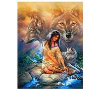 Giyuco Peinture Au Diamant 5D Kit De Bricolage Grand Format Indiens Loup Broderie Diamant Point De Croix Diamond Painting Kits Salon Chambre Décoration Autocollant Mural Square Drill 40x50cm