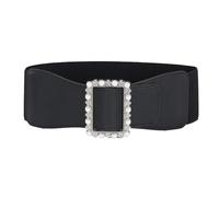 GIYXHU Ceinture Pour Femmes Women's Belt Pearl Buckle Shaping Versatile Elastic Pu Leather Wide Waist Seal With Dress Coat(Black)