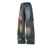 GIYXHU Jean de Lavage à Jambes Larges d'été, Poches Rabat, Pantalon Cargo léger for Hommes, Rue Ample et décontracté, Fin pour Hommes(L)