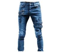 GIYXHU Jean rétro à Double Fermeture éclair for Hommes, Jambe Droite, Trou de Rue, Pantalon Travail serré en Denim pour Hommes(Color1,XL)