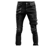 GIYXHU Jean rétro à Double Fermeture éclair for Hommes, Jambe Droite, Trou de Rue, Pantalon Travail serré en Denim pour Hommes(Color3,XL)