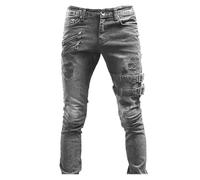 GIYXHU Jean rétro à Double Fermeture éclair for Hommes, Jambe Droite, Trou de Rue, Pantalon Travail serré en Denim pour Hommes(Color2,XL)