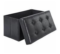 GIYXHU Pouf De Rangement Tabouret de Rangement Pliable 30 Pouces, Banc matelassé en Simili Cuir Noir, Tabouret Repose-Pieds for l'entrée la Chambre à Coucher