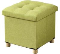 GIYXHU Pouf De Rangement Tabouret de Rangement Pliable, Repose-Pieds et siège Cube avec Pieds Couvercle en Bois, Marron 15" X15" X14,7(Green)