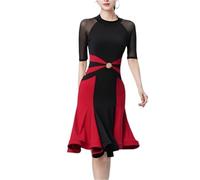 GIYXHU Robe de Danse Latine Sexy for Femme, Patchwork, cha, Tango pour Femmes(Red 1,M)