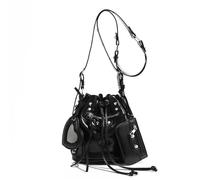 GIYXHU Sac à Bandoulière à Rivets Sac à bandoulière polyvalent avec cordon de serrage, sac seau tendance, motard rivets, décontracté for les déplacements(Black)