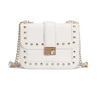 GIYXHU Sac à Bandoulière à Rivets Sac à bandoulière rivets simple chaîne rivetée cool Petit sac carré(White)