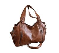 GIYXHU Sac à Bandoulière à Rivets Sacs à bandoulière compartiment intérieur souple de couleurs contrastées for femmes main for en polyuréthane fermeture éclair(Brown-A-40x25x15cm)