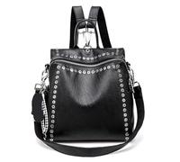 GIYXHU Sac à dos en cuir véritable for femme, sac à bandoulière multifonctionnel à rivets, sac d'école rétro for voyage et adolescente