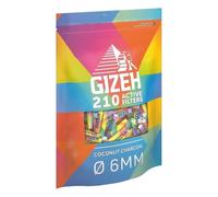 GIZEH Rainbow Active Filter - Filtre à Charbon Actif de 6 mm de diamètre en Lot de 210 - Filtre à Charbon Actif Fin avec Charbon Actif en Coque de Coco - Filtre de 27 mm de Longueur