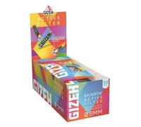 GIZEH RAINBOW Active Filter - Filtre à charbon actif de 6 mm de diamètre - Filtre à charbon actif fin avec charbon actif en coque de coco - Filtre de 27 mm de longueur - 10 sachets de 50 filtres