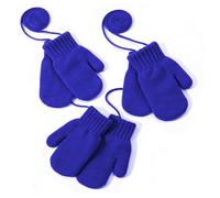 GizellMG 3 Paires Moufles Bleu Tricoté pour Fille Garçon 2-4 ans Mitaines Enfant chaud Hiver Moufles bébé Extensibles Doigts libres Facile à mettre