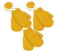 GizellMG 3 Paires Moufles Jaune Tricoté pour Fille Garçon 2-4 ans Mitaines Enfant chaud Hiver Moufles bébé Extensibles Doigts libres Facile à mettre
