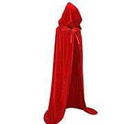 GizellMG Cape Longue médiévale à Capuche pour Enfants Cape en Velours Fille Garçon 100CM Capes à Capuchon de Halloween Noël pour déguisement Princesse/Diable/Magicien Rouge