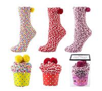 GizellMG Chaussettes Femme Petits Gâteaux de Cupcake Chaussettes de Lit Chaussettes Protège-pieds Chaussons Chaussettes Polaire Antidérapante Fille Ados Noël Cadeau DIY Socquettes 3 Paires
