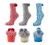 GizellMG Chaussettes Femme Petits Gâteaux de Cupcake Chaussettes de Lit Chaussettes Protège-pieds Chaussons Chaussettes Polaire Antidérapante Fille Ados Noël Cadeau DIY Socquettes 3 Paires