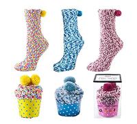 GizellMG Chaussettes Femme Petits Gâteaux de Cupcake Chaussettes de Lit Chaussettes Protège-pieds Chaussons Chaussettes Polaire Antidérapante Fille Ados Noël Cadeau DIY Socquettes 3 Paires