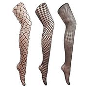 GizellMG Collante Résille Femme Taille Haute 3 Paires Femme Sexy Chaussette Filets de Pêche Élastique Bas Résille Cuisse Noir Taille Unique