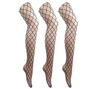 GizellMG Collante Résille Femme Taille Haute 3 Paires Femme Sexy Chaussette Filets de Pêche Élastique Bas Résille Cuisse Noir Taille Unique