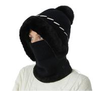 GizellMG Femme Chapeau Hiver Cagoules Thermique Protège-Cou Bonnet avec col Chapeau de Ski Style de Cagoule avec Snood et MAQUE de Couvre Visage - Taille Universelle Noir