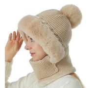 GizellMG Femme Chapeau Hiver Cagoules Thermique Protège-Cou Bonnet avec col Chapeau de Ski Style de Cagoule avec Snood et MAQUE de Couvre Visage - Taille Universelle Beige