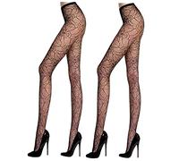 GizellMG Femme Collant Halloween Collants d'Araignée 2pcs Collant de sorcière Chaussettes Cuisse de Bas Résille pour Soirée Halloween Collant Noir Taille Unique