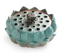 GizellMG Lotus Porte-encens en Céramique Encensoir Rond Récipient Taille de la Main Brûle-encens Vintage pour Encens Bobine Cône Cendriers Mutili Usage Déco de Bureau Bleu Turqoise