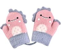 GizellMG Moufle Fille Chaud Gants de Dinosaure Bébé Moufles Hiver Gants Doublure Peluche Mitaine Unisexe Doigt Complet avec Corde Anti Perdu 1-3 Ans