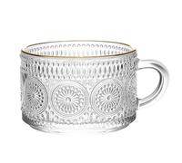 GizellMG Mug au Lait Bouteille d'eau Doré en Cristal Grande Tasses à café Verre à shot Joli Tournesol Verre Hobstar Verre à eau Verre Transparente avec Anse 350 ml / 35 cl (1PCS)