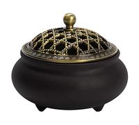 GizellMG Porte-encens Rond Encensoir Brûle-encens Récipient Céramique avec Tapis Réfractaire Déco de Bureau pour Yoga Méditer Salon de Thé Bouche de 8CM Noir