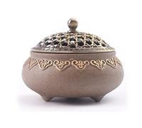 GizellMG Porte-encens Rond Encensoir Brûle-encens Récipient Céramique avec Tapis Réfractaire Déco de Bureau pour Yoga Méditer Salon de Thé Bouche de 8CM Gris
