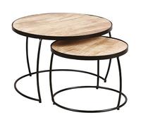 GIZEM - Lot de 2 Tables Basses Gigognes Métal et Bois