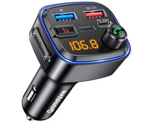 Gizmovine Emetteur Bluetooth Voiture, Transmetteur FM pour La Musique, Téléphone Kit Main Libre, Allume Cigare avec Prise USB C Qc PD 30W, Adaptateur Radio pour Autoradio, Lecteur MP3 Audio