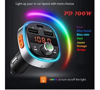 Gizmovine®Transmetteur FM Bluetooth Version 5.0 QC3.0 Adaptateur Voiture Appel Main Libre, 7lumières colorés supportent Siri
