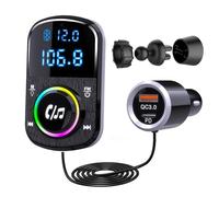 GizmoVine Transmetteur FM Bluetooth Voiture, Allume Cigare Bluetooth 5.3, 2 Ports 30W PD & 18W QC 3.0 Chargeur Rapide, Basse & HiFi Musique & Kit Main Libre, Anneau Lumineux Coloré RGB