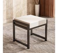 GIZNXBA 14'' Pouf Rond Salon avec Pieds en Métal Pouf Ottoman Cuir Banc Ottoman Rembourré avec Siège Rembourré, Petit Tabouret Carré pour La Chambre, La Cuisine(Bianco,Black Frame)