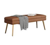 GIZNXBA Banc Rembourré pour Chambre À Coucher Placer Au Pied du Lit Pouf Ottoman Cuir avec Assise Rembourrée Et Pieds Métalliques Pouf en Cuir pour Salon, Salle À Manger(Bruin,80cm)